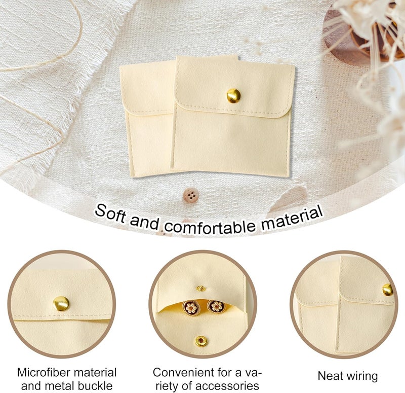 Handmade 40pcs Beige Microfiber Jewelry Pouch Button Bag 8 x 8cm, Jewelry Packaging Bag Luxury Small Favor Bags Jewelry Gift Bags for Earrings Necklaces Bracelet Ring - Image 3